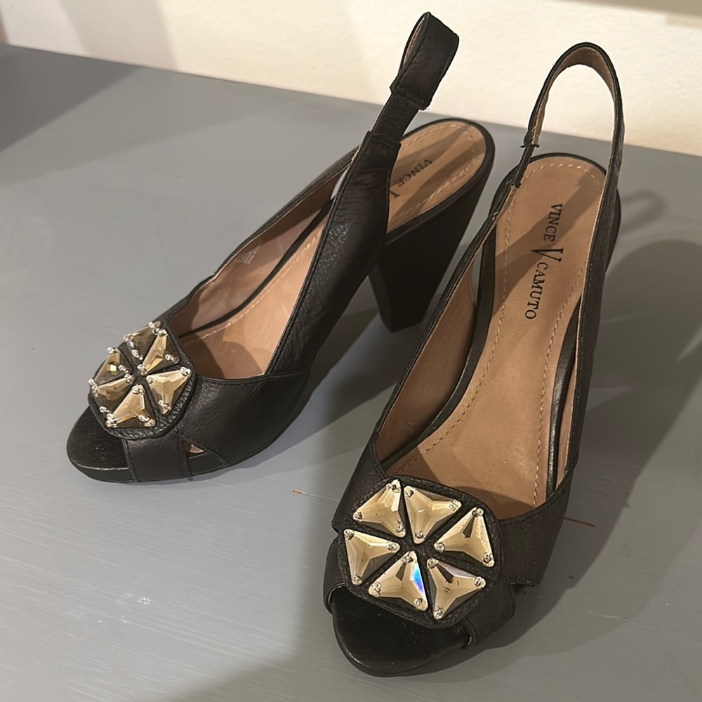 Vince Black Heels with Geometric Toe Design